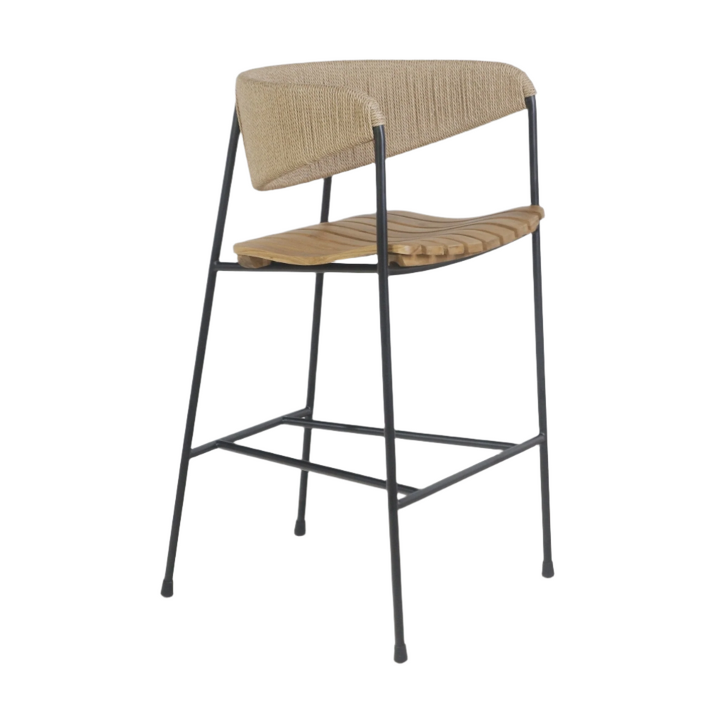 Clara Stool with Teak Seat and Rush Weaving Backrest