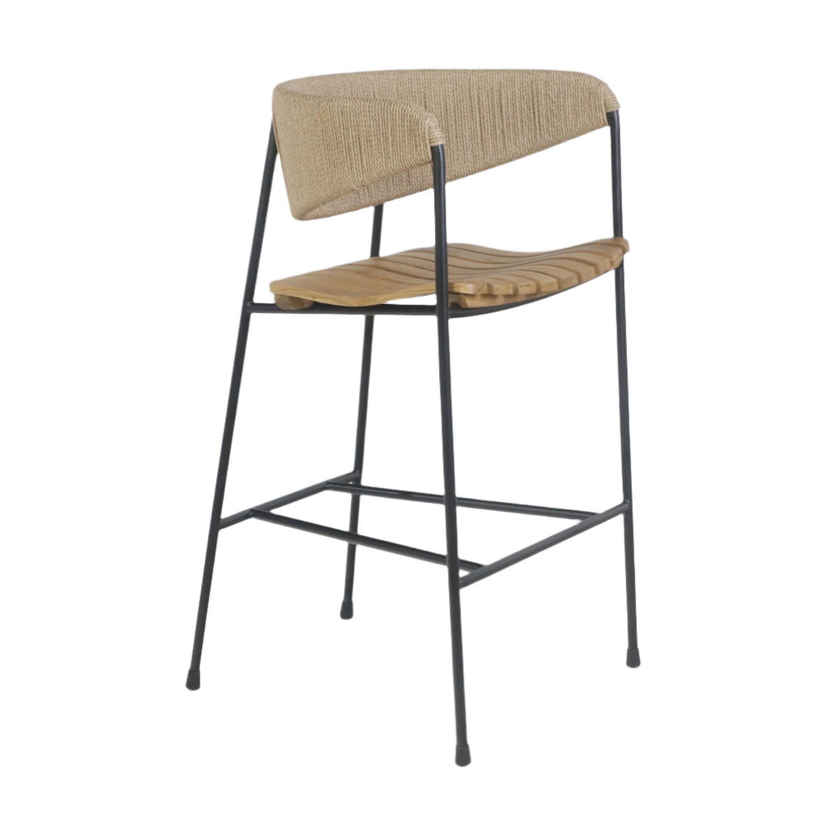 Clara Stool with Teak Seat and Rush Weaving Backrest