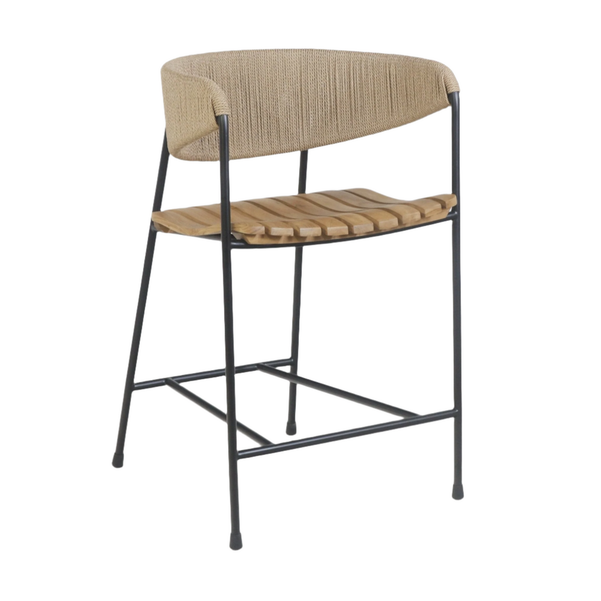 Clara Stool with Teak Seat and Rush Weaving Backrest