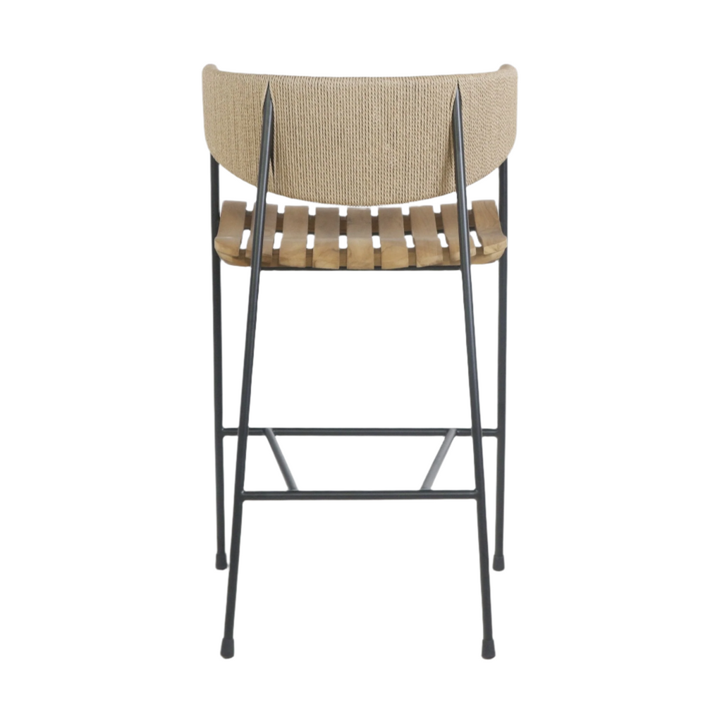 Clara Stool with Teak Seat and Rush Weaving Backrest