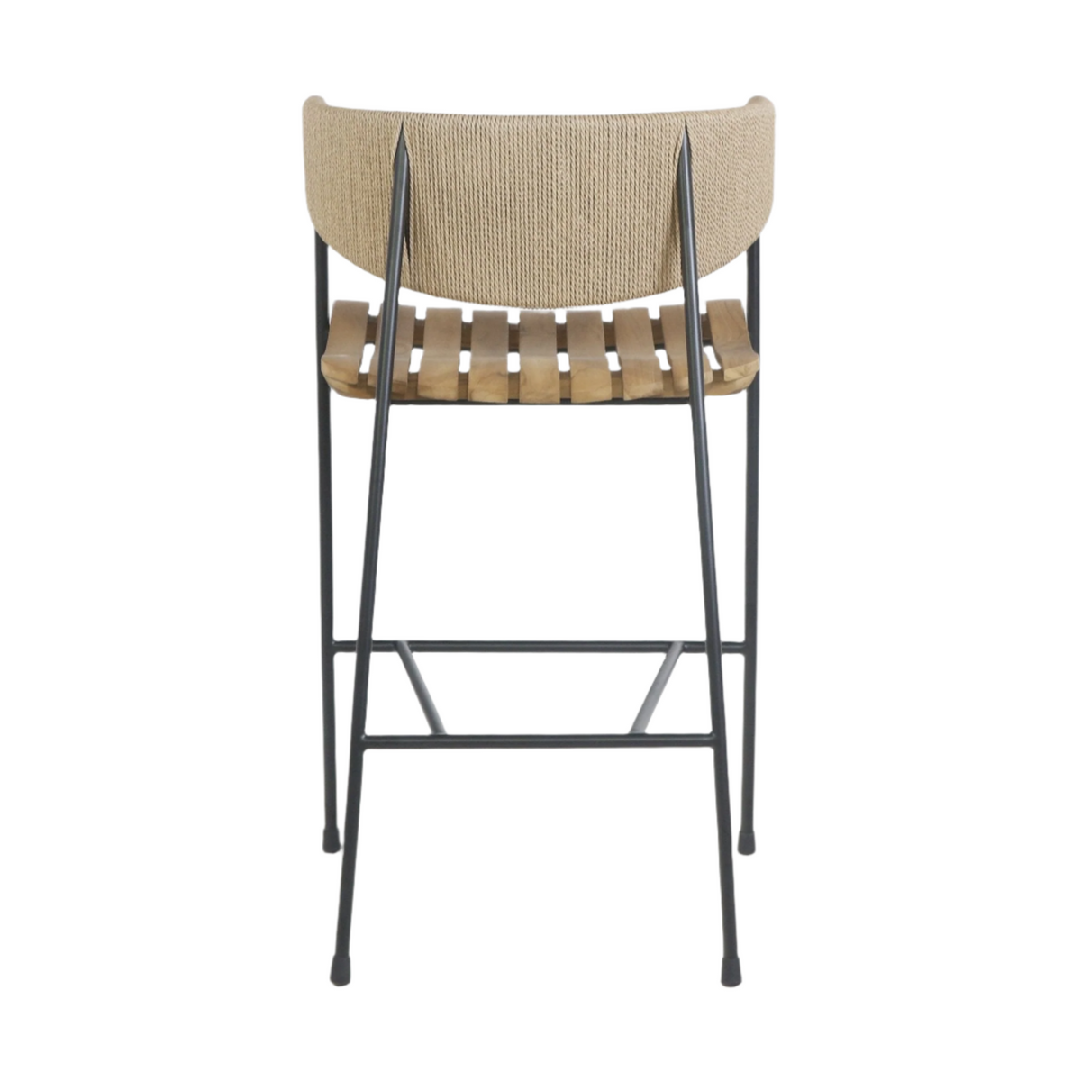 Clara Stool with Teak Seat and Rush Weaving Backrest