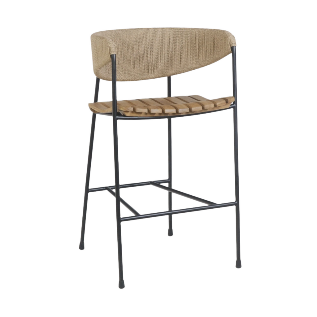 Clara Stool with Teak Seat and Rush Weaving Backrest