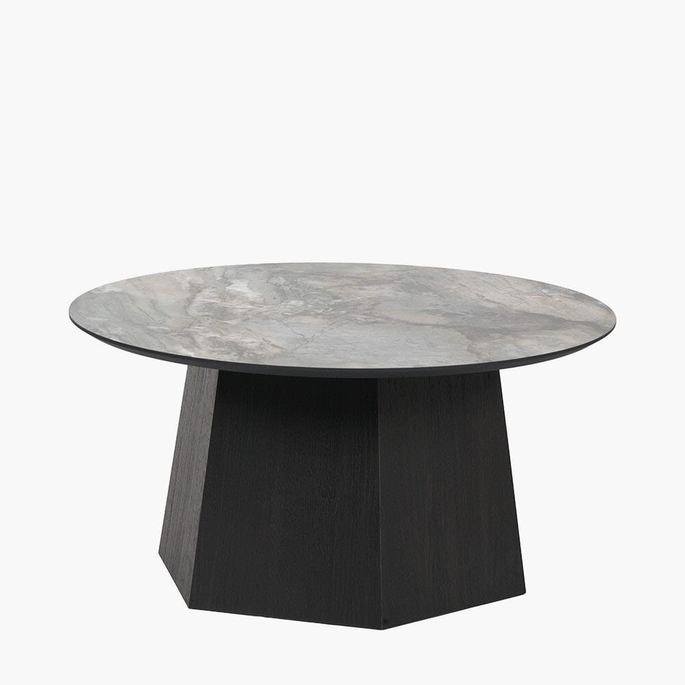 Collins Dark Brown Wooden Coffee Table with Marble Effect Top