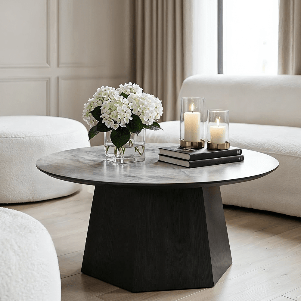 Collins Dark Brown Wooden Coffee Table with Marble Effect Top
