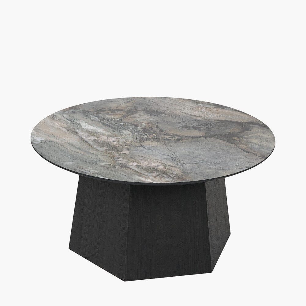 Collins Dark Brown Wooden Coffee Table with Marble Effect Top