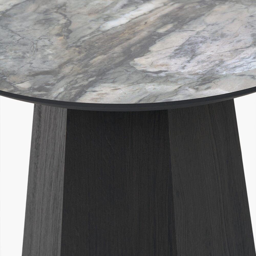Collins Dark Brown Wooden Side Table with Marble Effect Top