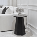 Collins Dark Brown Wooden Side Table with Marble Effect Top