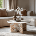 Osaka Cream & Coffee Abstract Natural Marble Coffee Table
