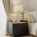Cyra Dark Grey Luxury Oak 2 Door Bedside Table with Marble Top