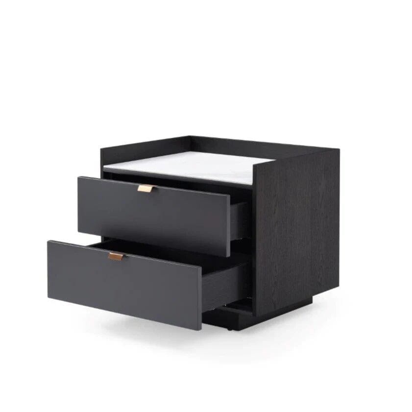 Cyra Dark Grey Luxury Oak 2 Door Bedside Table with Marble Top