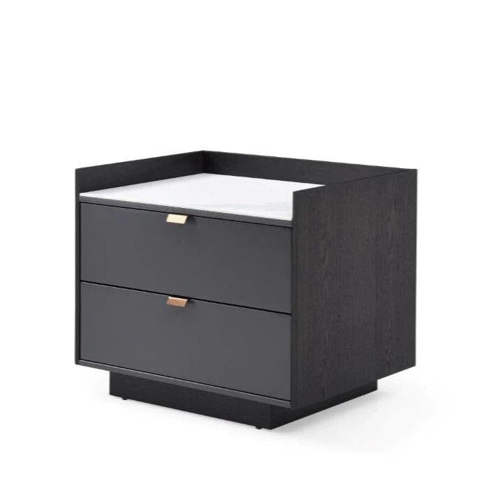 Cyra Dark Grey Luxury Oak 2 Door Bedside Table with Marble Top