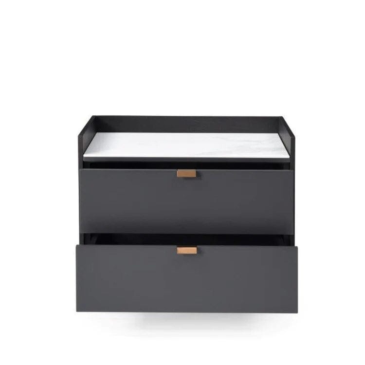 Cyra Dark Grey Luxury Oak 2 Door Bedside Table with Marble Top