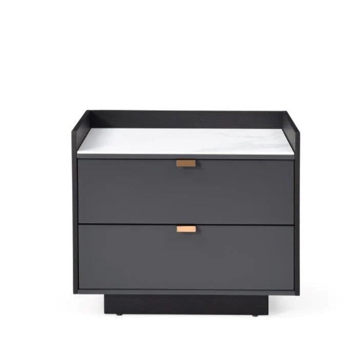 Cyra Dark Grey Luxury Oak 2 Door Bedside Table with Marble Top