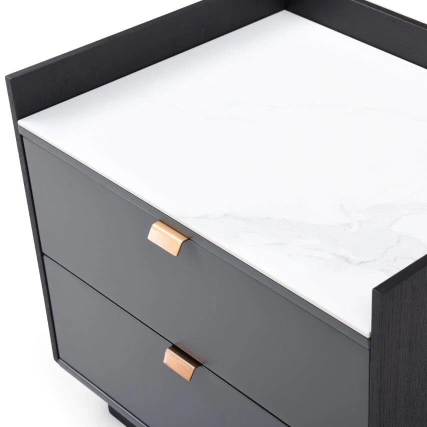 Cyra Dark Grey Luxury Oak 2 Door Bedside Table with Marble Top
