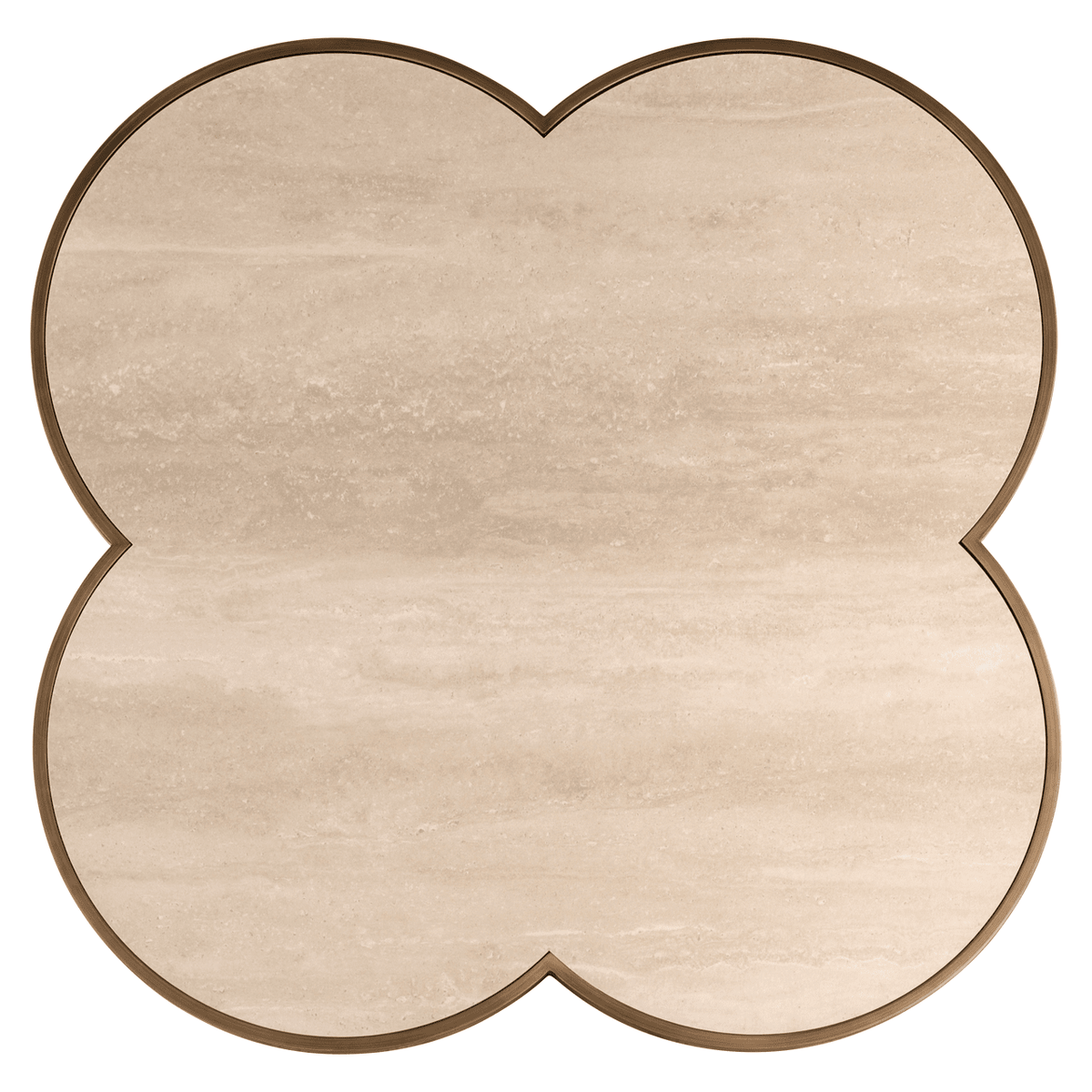 Delia Large Brushed Brass Clover Coffee Table with Travertine Top