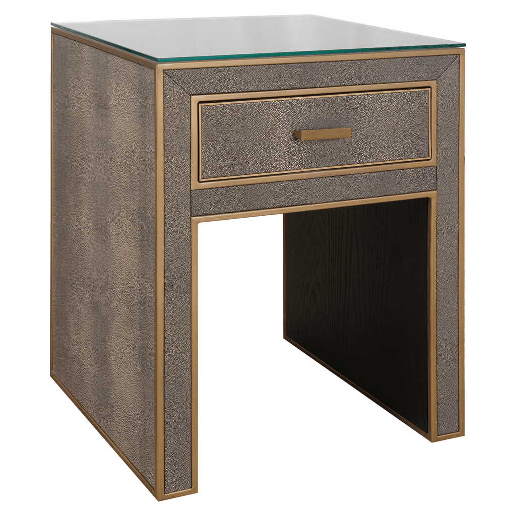 Demilla Luxury Shagreen 1 Drawer Bedside Table with Glass Top