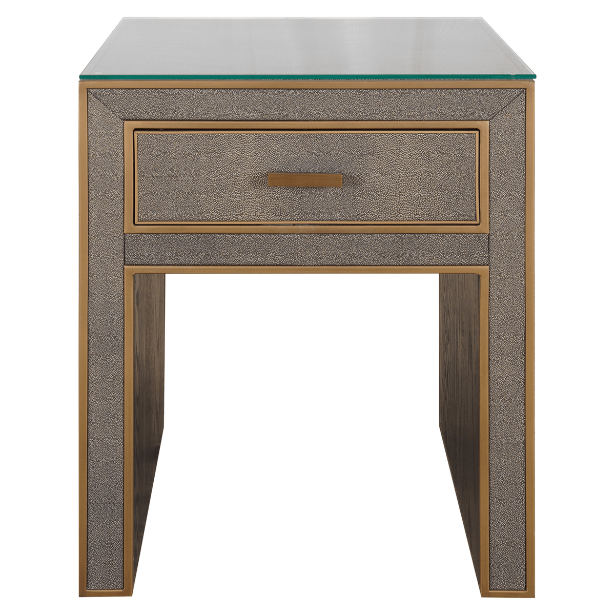 Demilla Luxury Shagreen 1 Drawer Bedside Table with Glass Top