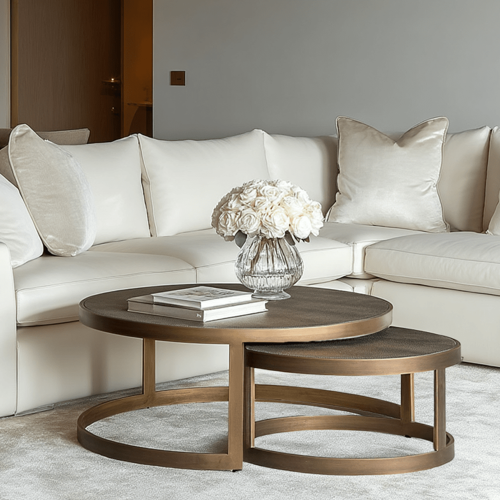 Demilla Luxury Shagreen & Brushed Brass Nest of Coffee Tables