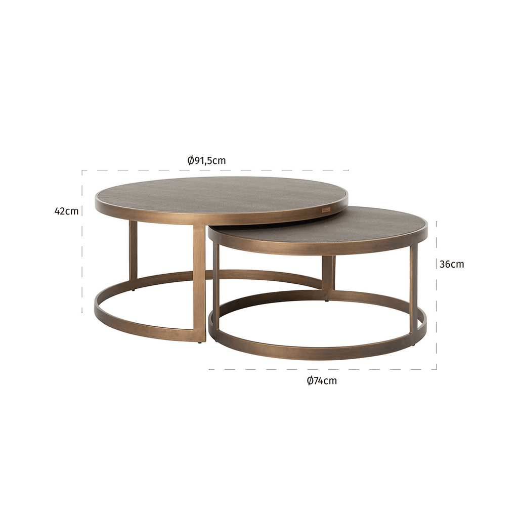 Demilla Luxury Shagreen & Brushed Brass Nest of Coffee Tables