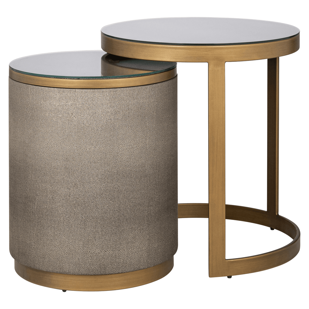Demilla Luxury Shagreen & Brushed Brass Nest of Side Tables