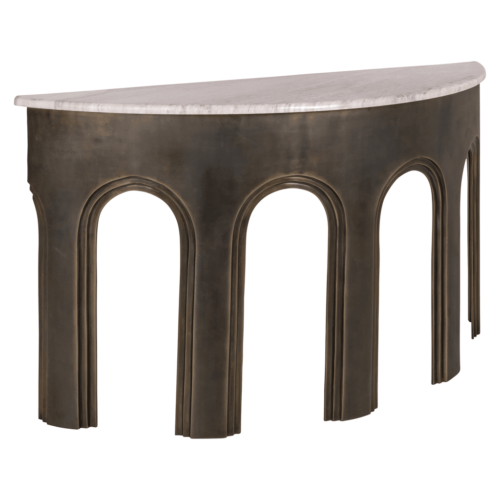 Durham Antique Brass & Marble Arched Console Table