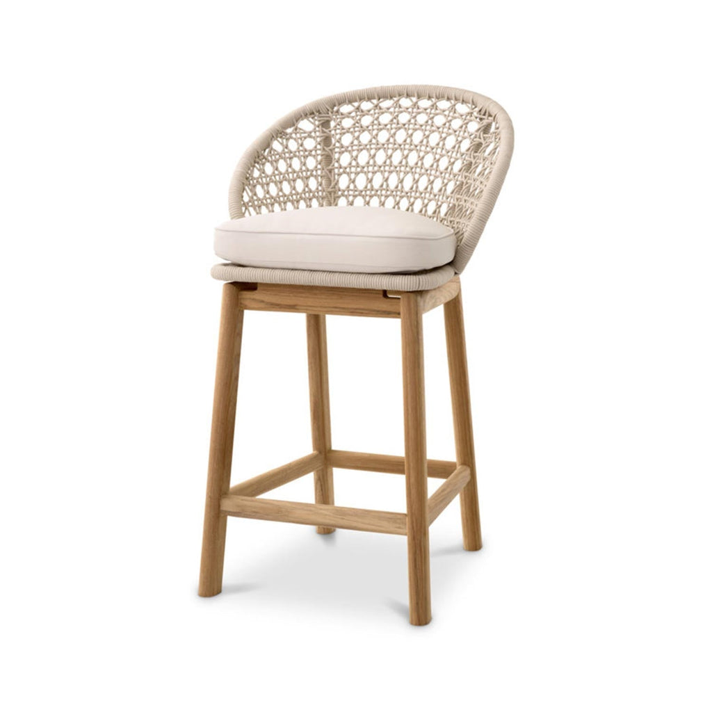 Edgar Upholstered Armless Teak Outdoor Bar Stool