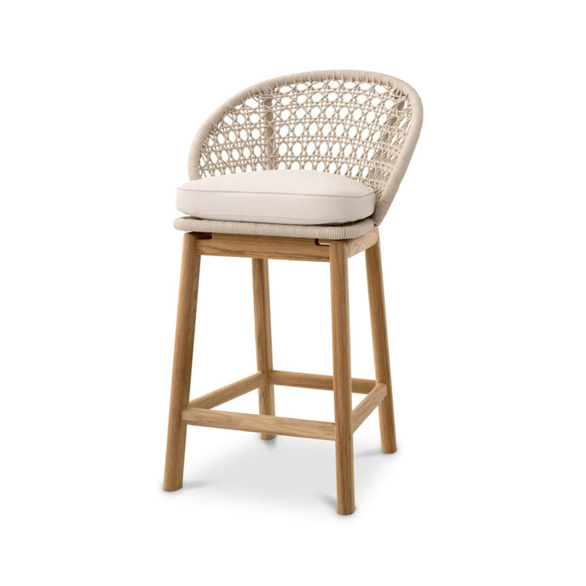 Edgar Upholstered Armless Teak Outdoor Bar Stool