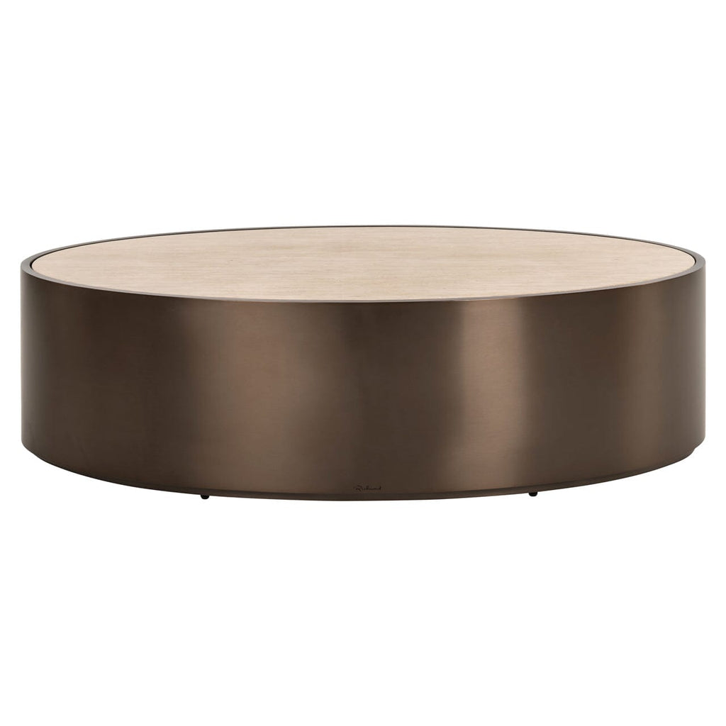 Eleanor Bronze Oval Coffee Table with Beige Faux Marble Top