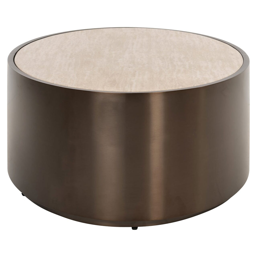 Eleanor Bronze Oval Coffee Table with Beige Faux Marble Top