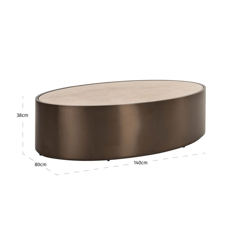 Eleanor Bronze Oval Coffee Table with Beige Faux Marble Top