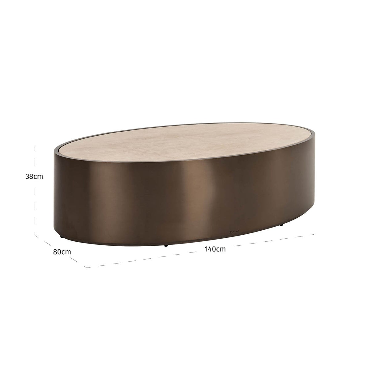 Eleanor Bronze Oval Coffee Table with Beige Faux Marble Top