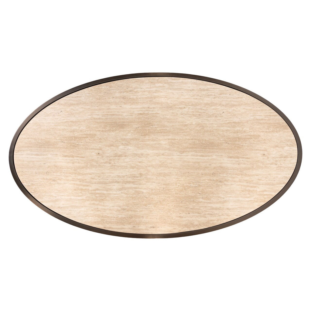 Eleanor Bronze Oval Coffee Table with Beige Faux Marble Top