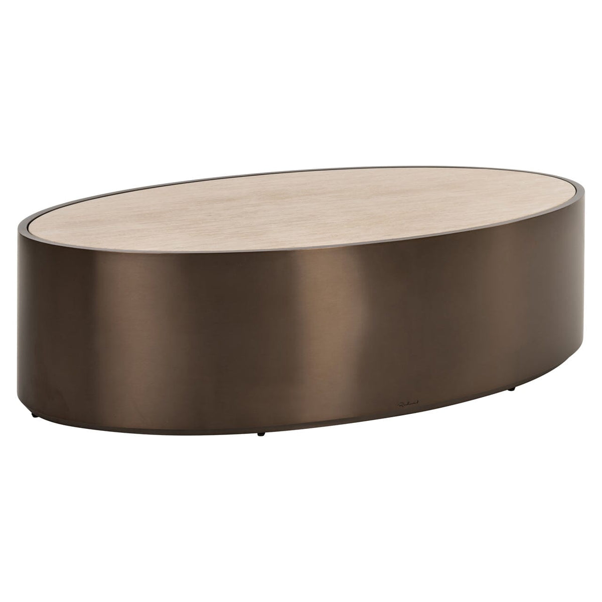 Eleanor Bronze Oval Coffee Table with Beige Faux Marble Top