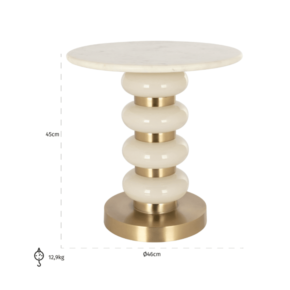 Elisse Cream & Gold Side Table with Marble Top