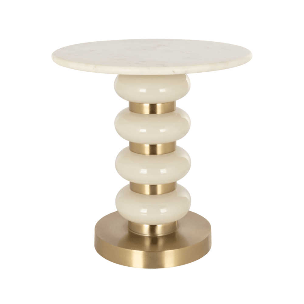 Elisse Cream & Gold Side Table with Marble Top