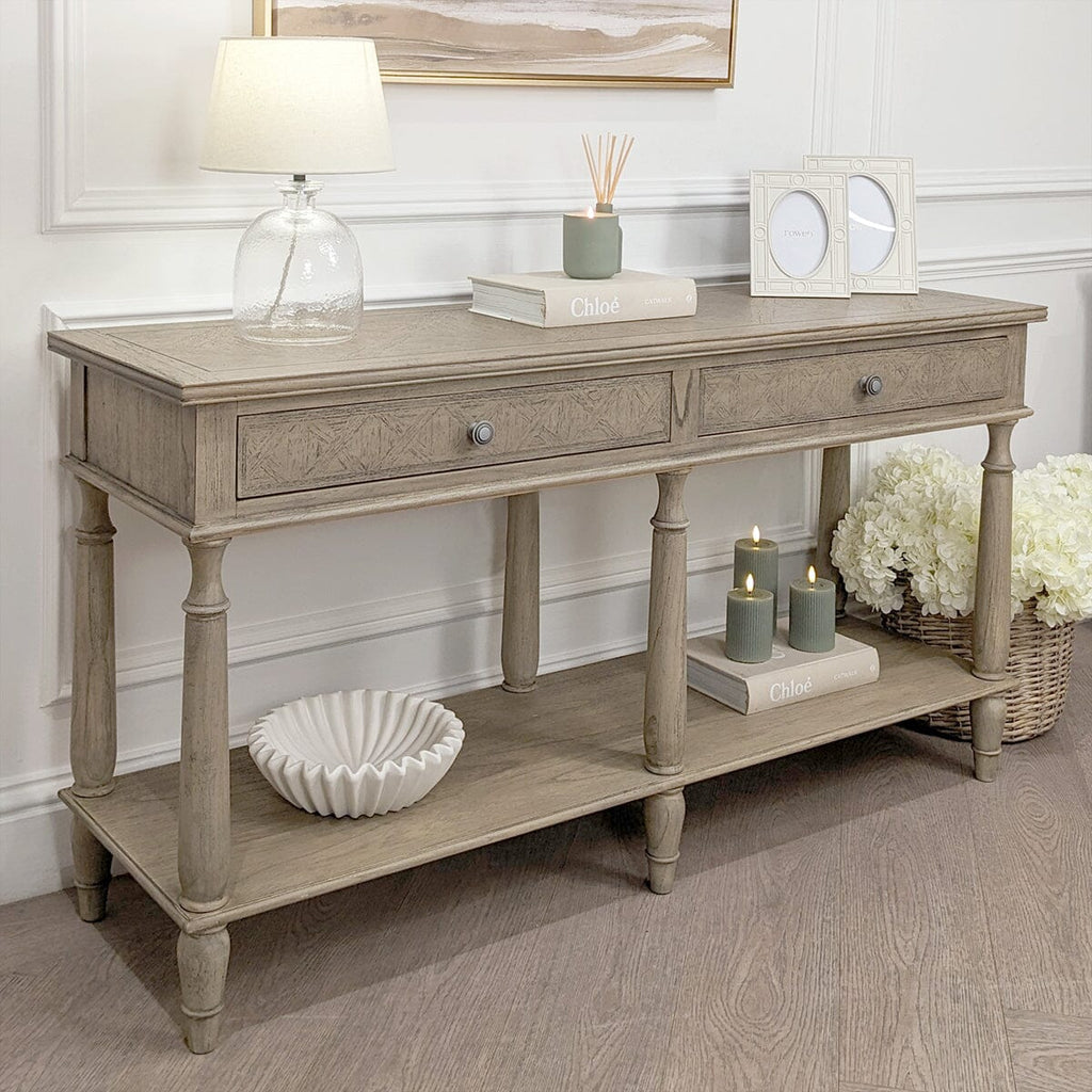 Elysium Natural Wood Large 2 Drawer Console Table