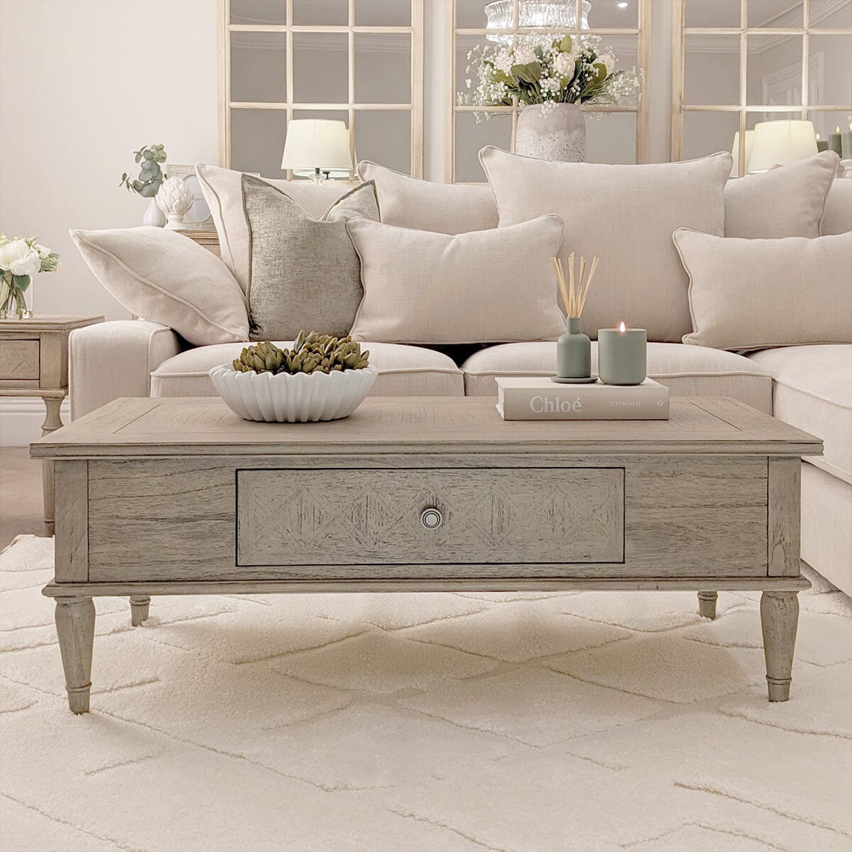 Elysium Natural Wood Push Drawer Coffee Table