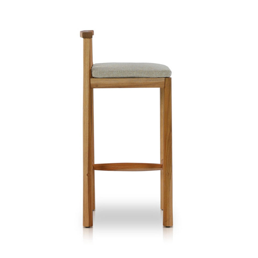 Emile Upholstered Armless Teak Outdoor Bar Stool
