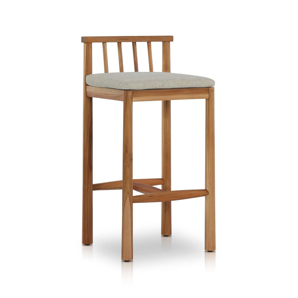 Emile Upholstered Armless Teak Outdoor Bar Stool