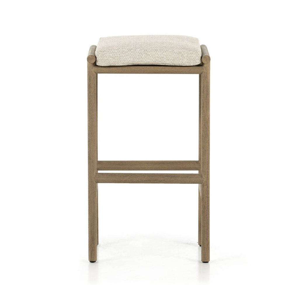 Emmanuel Upholstered Backless Teak Outdoor Bar Stool
