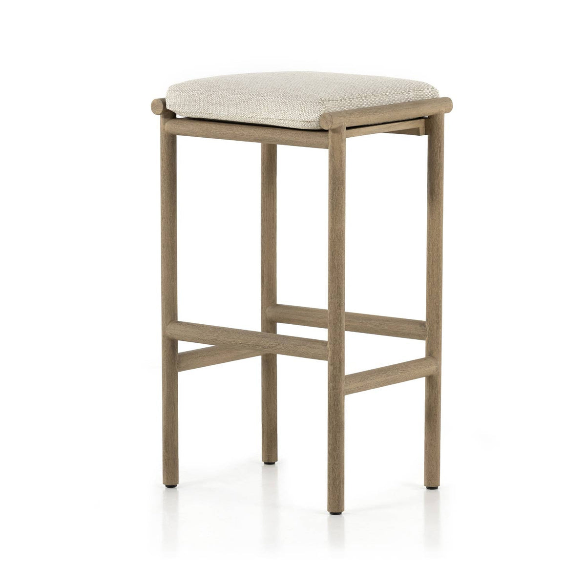 Emmanuel Upholstered Backless Teak Outdoor Bar Stool