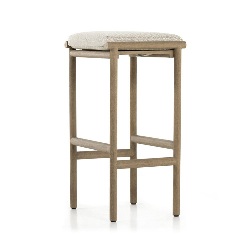 Emmanuel Upholstered Backless Teak Outdoor Bar Stool
