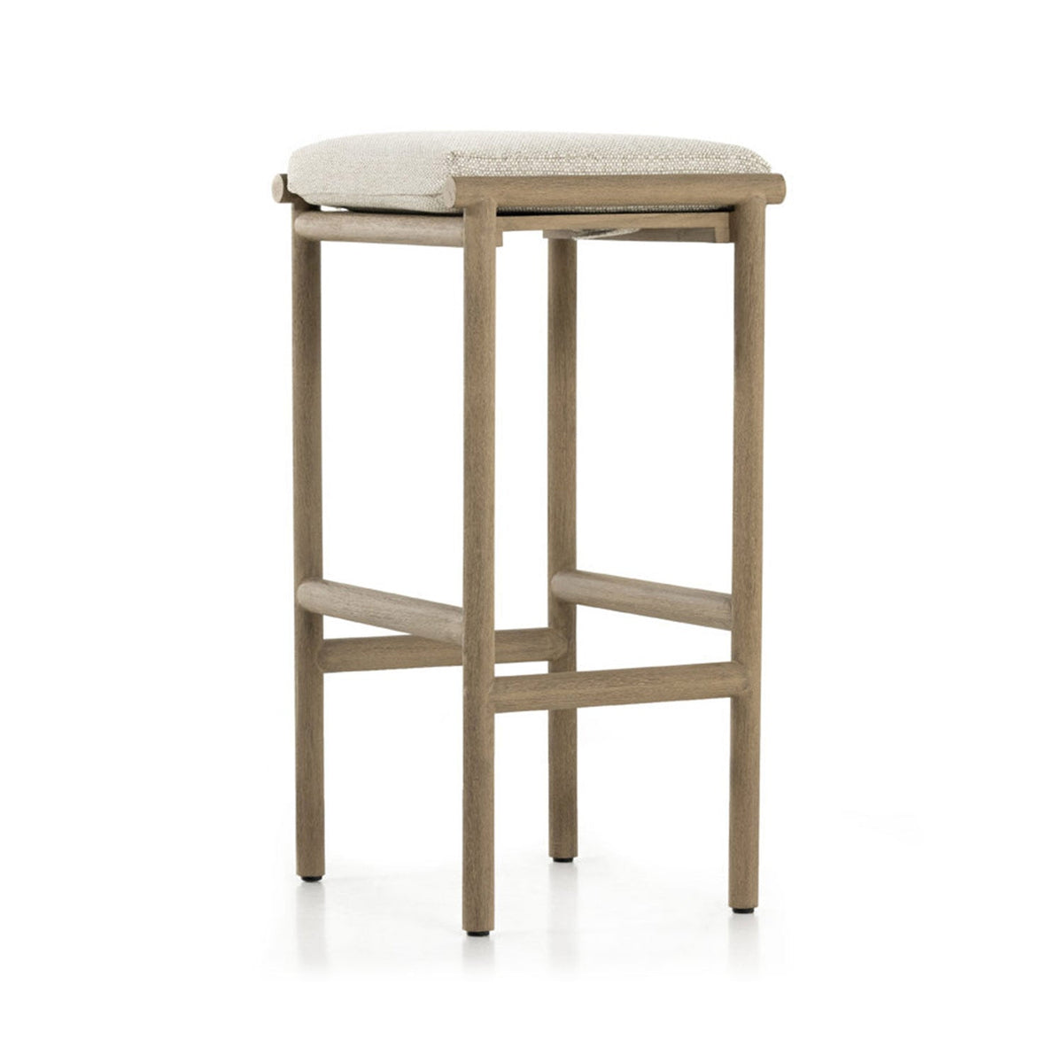 Emmanuel Upholstered Backless Teak Outdoor Bar Stool