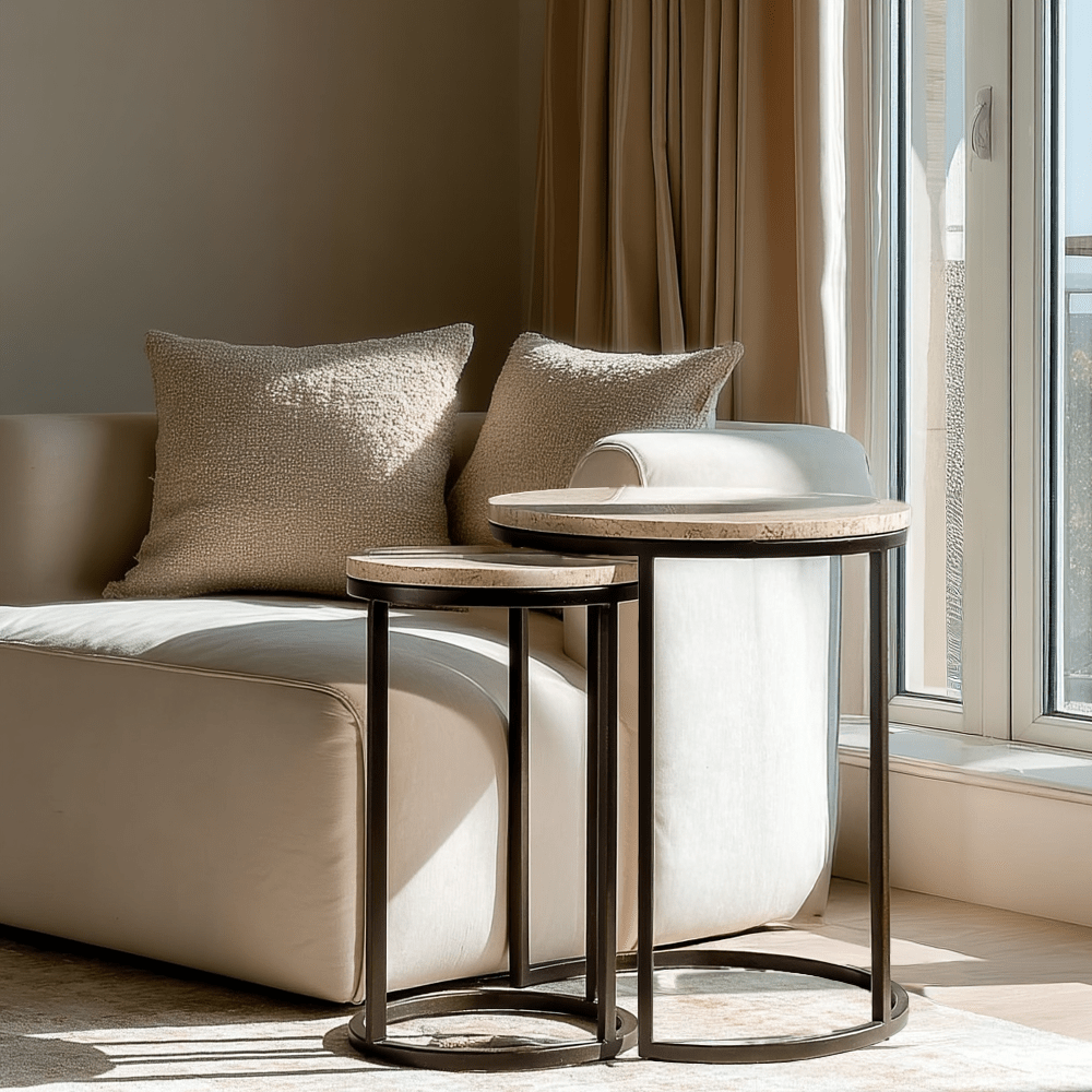 Esperanza Neutral Travertine Topped Nested Side Tables