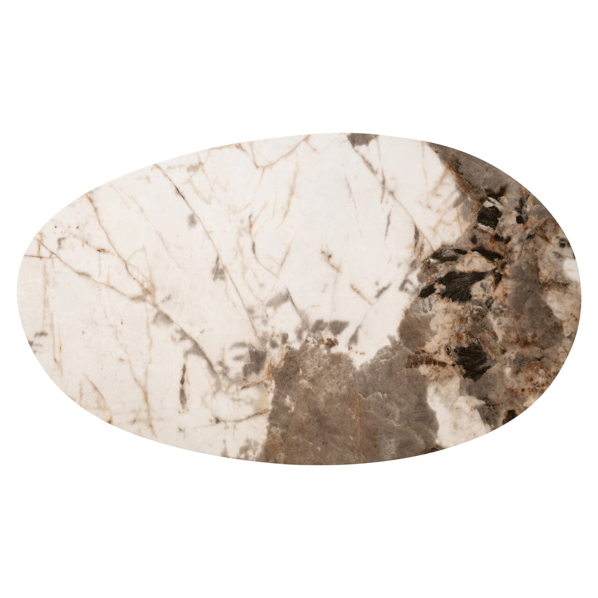 Estrille Brown Oak Veneer Oval Coffee Table with Faux Marble Top