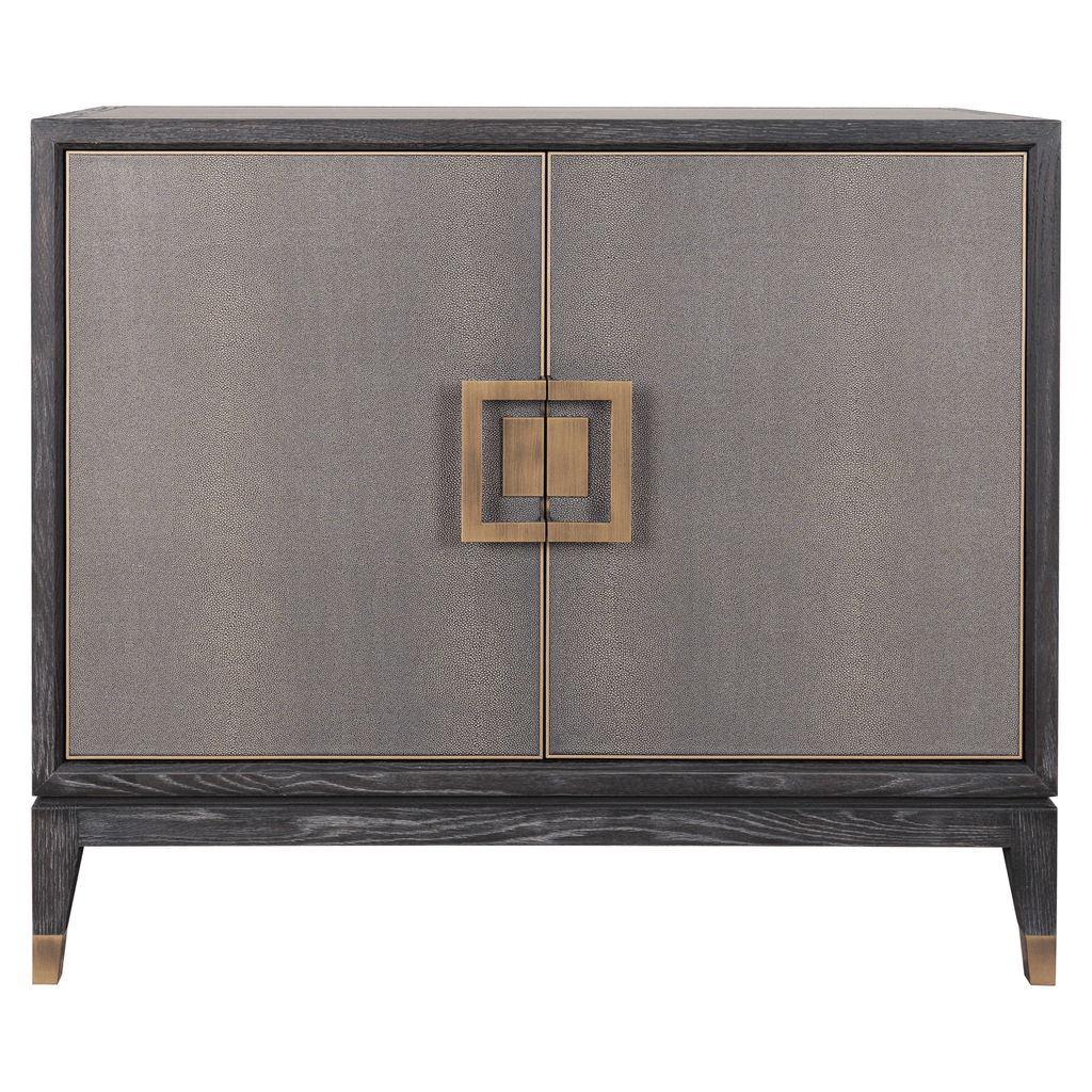 Felicia Luxury Black Wood & Shagreen 2 Door Sideboard with Brass Handles