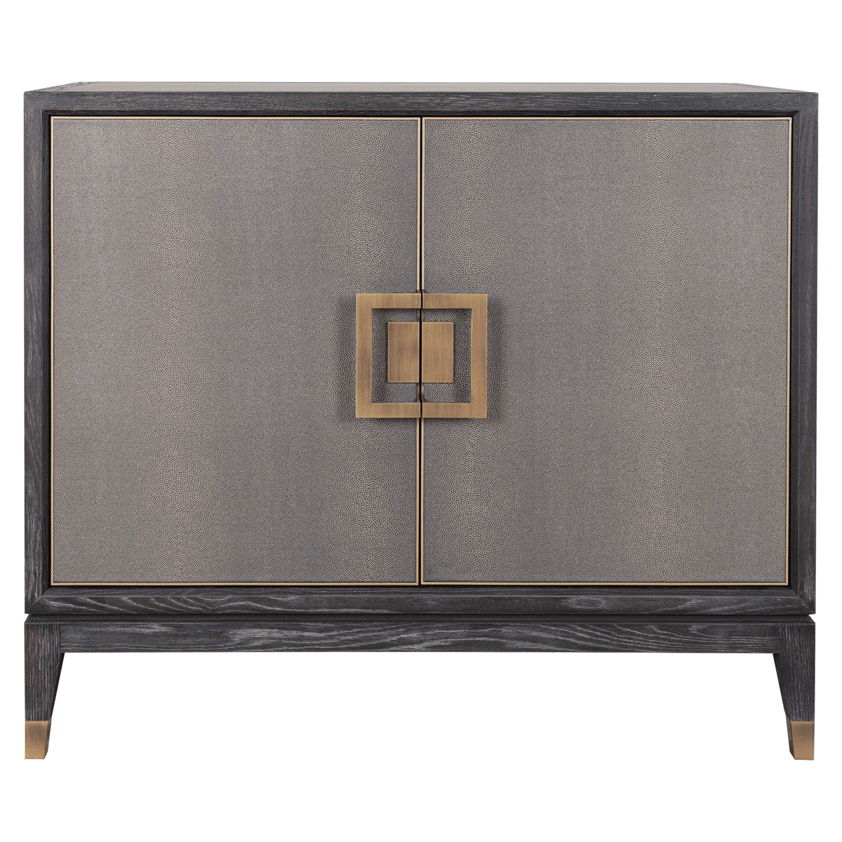 Felicia Luxury Black Wood & Shagreen 2 Door Sideboard with Brass Handles
