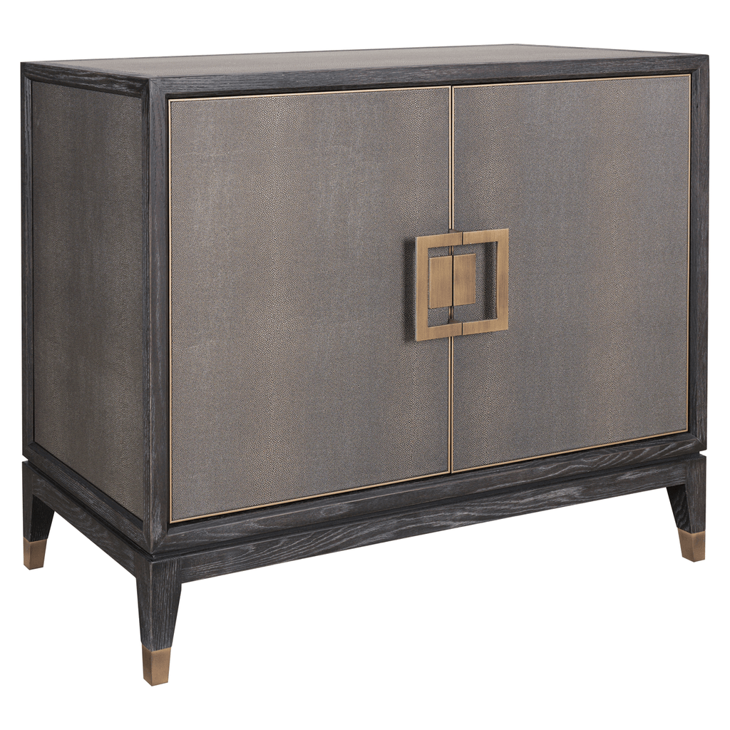 Felicia Luxury Black Wood & Shagreen 2 Door Sideboard with Brass Handles