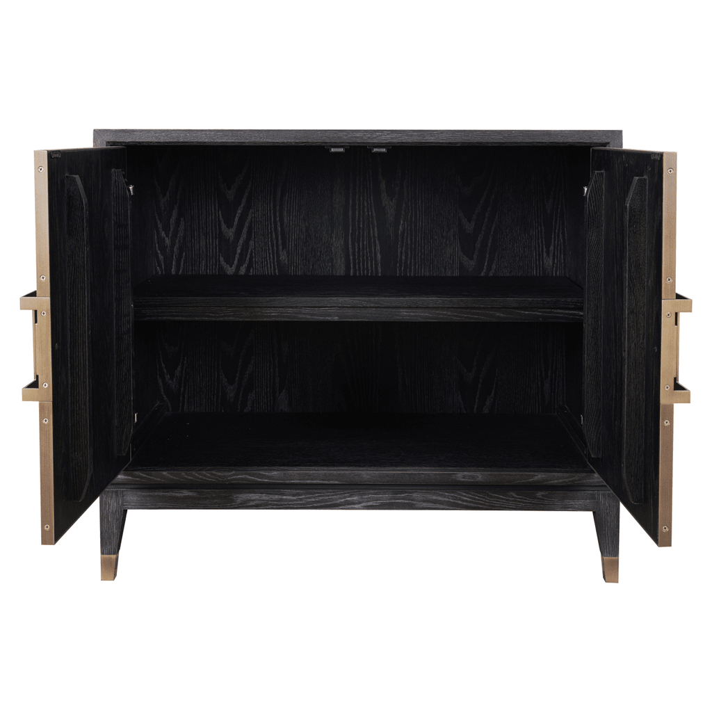 Felicia Luxury Black Wood & Shagreen 2 Door Sideboard with Brass Handles