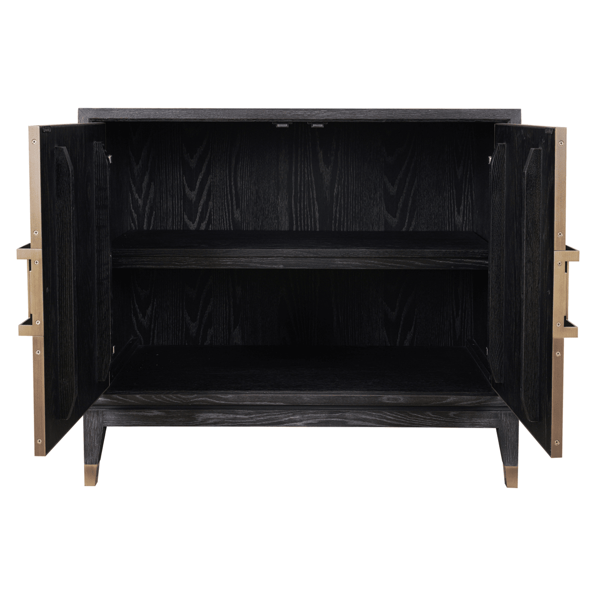 Felicia Luxury Black Wood & Shagreen 2 Door Sideboard with Brass Handles